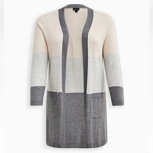 Torrid Longline Open Front Cardigan - Cotton Color block